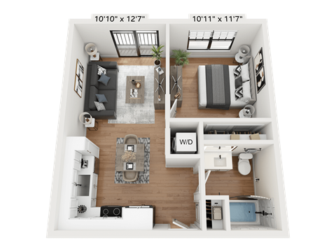this is a 3d floor plan of a 1 bedroom apartment at the biltmore apartments